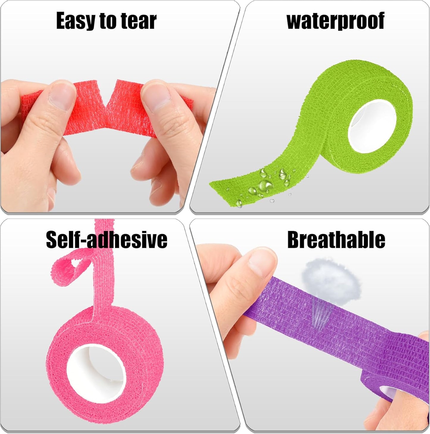 6 Pack 1 Inches Self Adhesive Bandage Wrap Breathable Cohesive Bandage Elastic Tape for Pets, Athletic, Sports, Wrist, Knee, Ankle(5 Yards Per Roll, Purple)