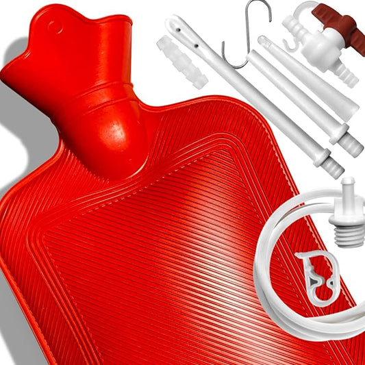 2 L Home Enema Bag Kit with 2 Enema Tips,60 inch Long Silicone Hose, Controlable Water Flow Valve, Hot-Water Bottle for Colon Cleansing Enemas (Upgraded-red)
