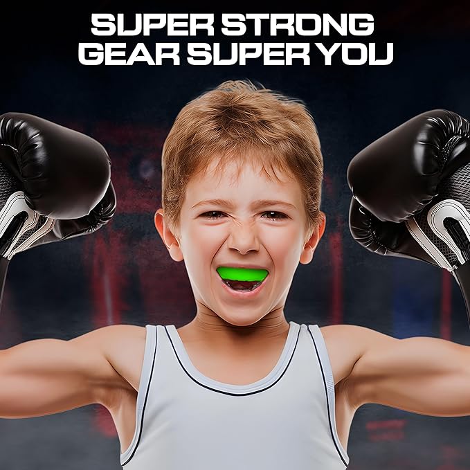 Sports Mouth Guard for Kids,Youth,Boys,Girls,Child Teen Mouthguard with Case (BPA Free) for Boxing, Martial Arts,MMA Karate,Lacrosse,Football,Soccer and All Contact Sports (Flu Green)