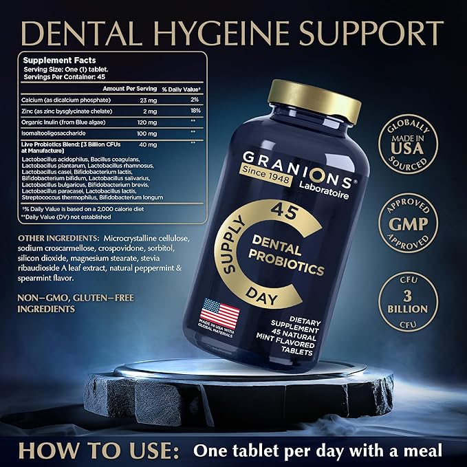 Dental Probiotics for Teeth and Gums - Fresh Breath Lactobacillus Salivarius Probiotic for Women and Men - Oral Probiotics for Mouth Bad Breath Dental Probiotic for Mouth Health - 90 Mint Tablets