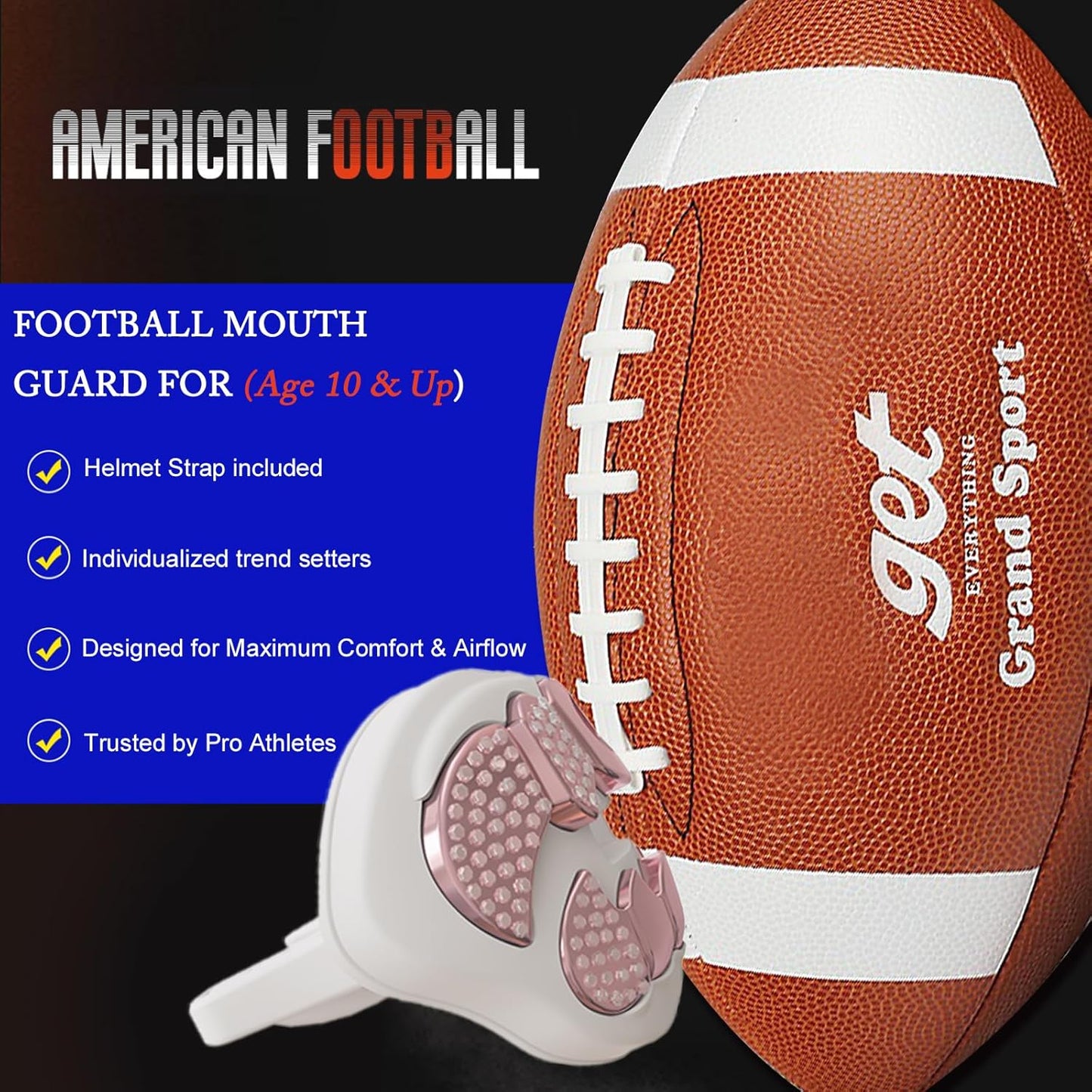 LeCool Football Mouth Guard with Connected Strap- 3D Beast Chrome Adult and Youth Mouth Guard-Mouth Piece for Sports for Maximum Air Flow and Teeth Protection