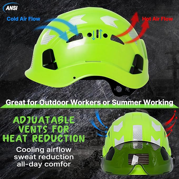 AOLAMEGS Construction Safety Hard Hat - ANSI Z89.1 Type Ι OSHA Approved Safety Helmets with Chin Straps Lightweight Reflective Vented ABS Hard Hats For Men Women Industrial Workwear 6-point Suspension