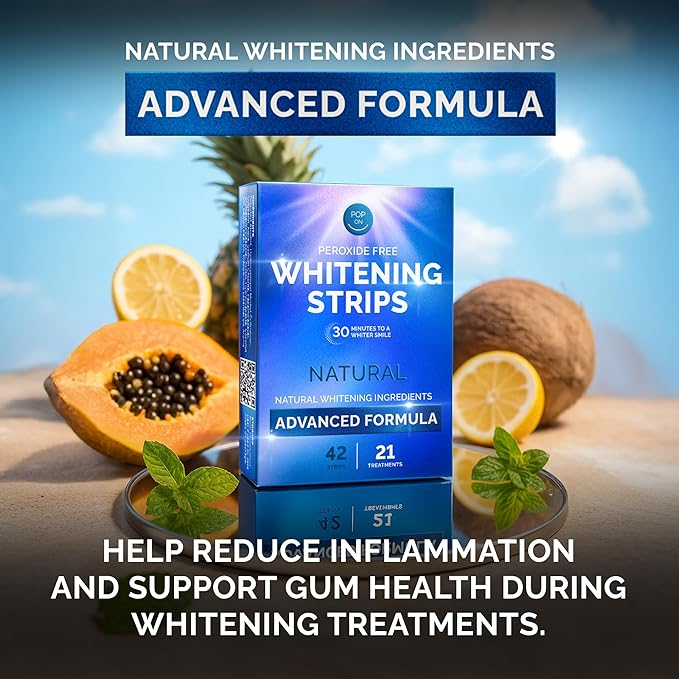 Whitening Strips for Sensitive Teeth 21 Treatments, Mint – Enamel Safe, Peroxide-Free Coconut Teeth Whitening Strips with Natural Enzymes – Gentle White Stips for Sensitive Gums & Daily Oral Care