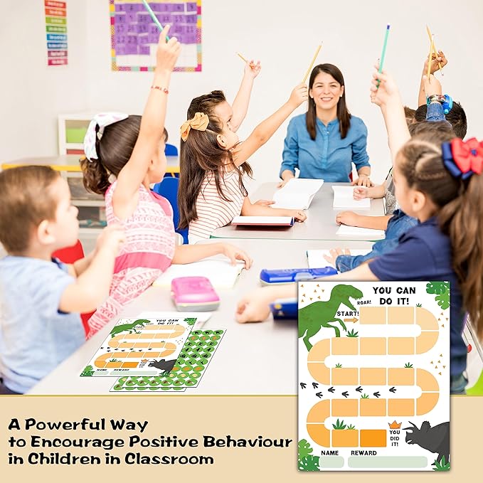 10 Dinosaur Reward Chart with 216 Round Stickers, Incentive Behavior Chart for Kids at Home Classroom, Kids Routine Daily Chore Sticker Chart-A09
