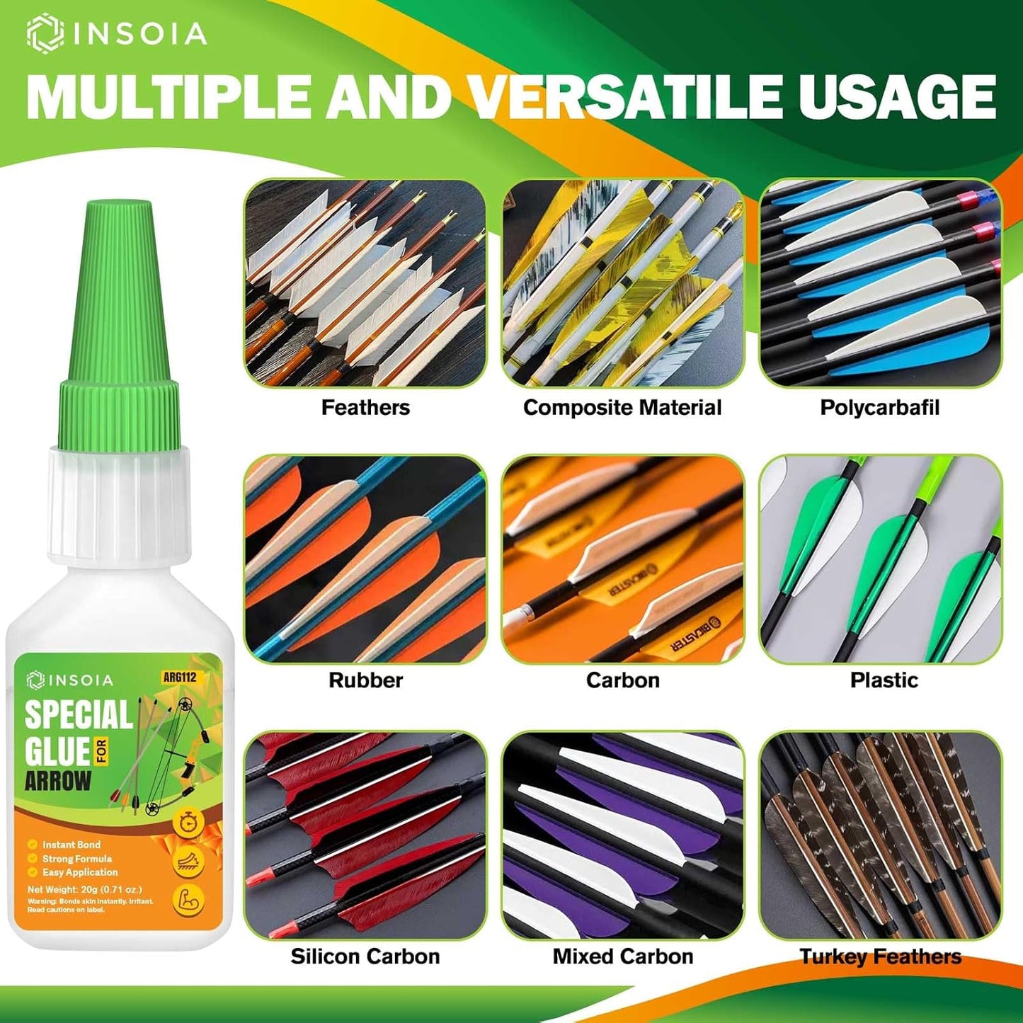 Arrow Fletching Glue, 20g Clear Fast-Dry Insert Adhesive for Arrow Vanes, Feathers & Fletching – Super Bond Arrow Glue for Carbon, Aluminum & Wood Shafts, Waterproof & Precision Tip