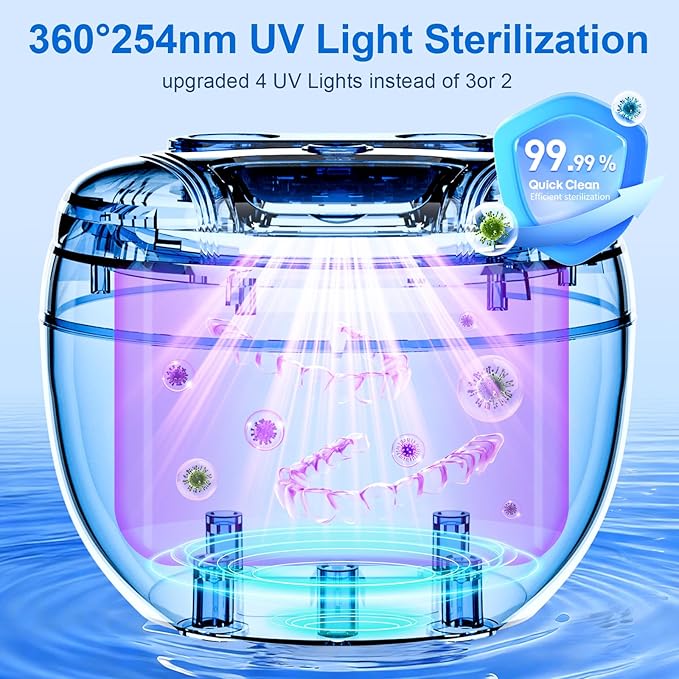 Ultrasonic Retainer Cleaner, 45kHz Retainer Cleaner Machine for Denture Cleaning Pod for Mouth Guards|Aligners|Braces|Toothbrush Heads|Jewelry, 200ML Dental Cleaning Pod with 4 Modes & Digital Timer
