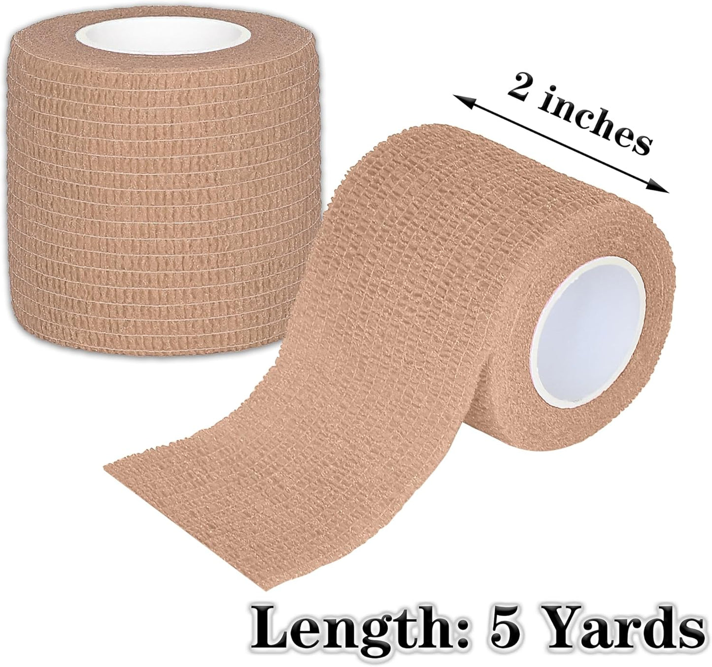 8 Rolls Cohesive Bandage 2” x 5 Yards Self Adherent Bandage Wrap Breathable Vet Tape Elastic Adhesive Bandage for Sports, Wrist, Ankle, Tattoo Wraps(Light Brown)