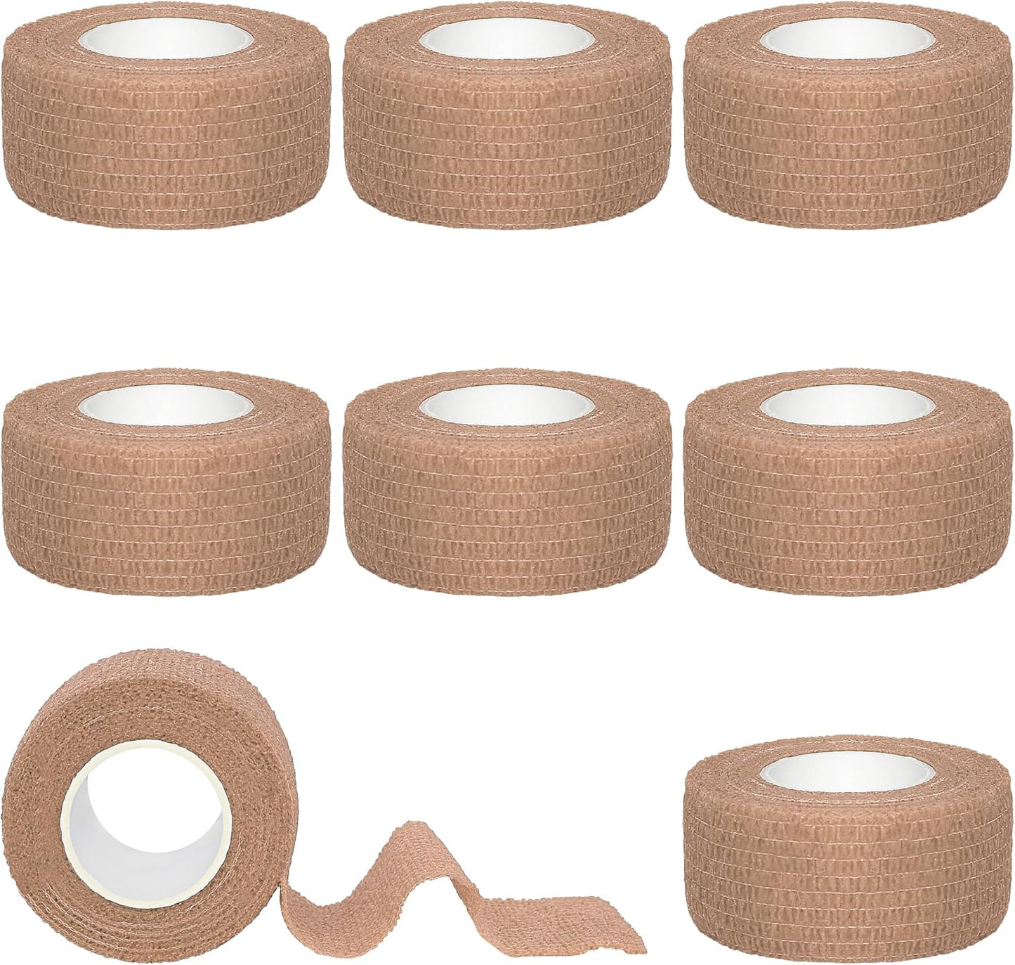 8 Rolls 1” Cohesive Bandage Self Adherent Bandage Wrap Breathable Vet Tape Elastic Adhesive Bandage for Sports, Wrist, Ankle, Tattoo Wraps(Light Brown)