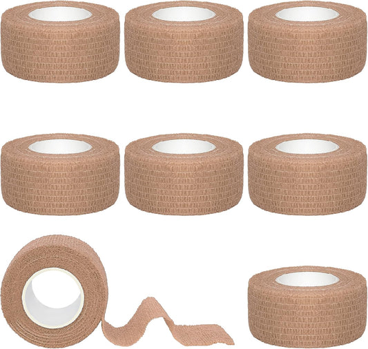 8 Rolls 1” Cohesive Bandage Self Adherent Bandage Wrap Breathable Vet Tape Elastic Adhesive Bandage for Sports, Wrist, Ankle, Tattoo Wraps(Light Brown)