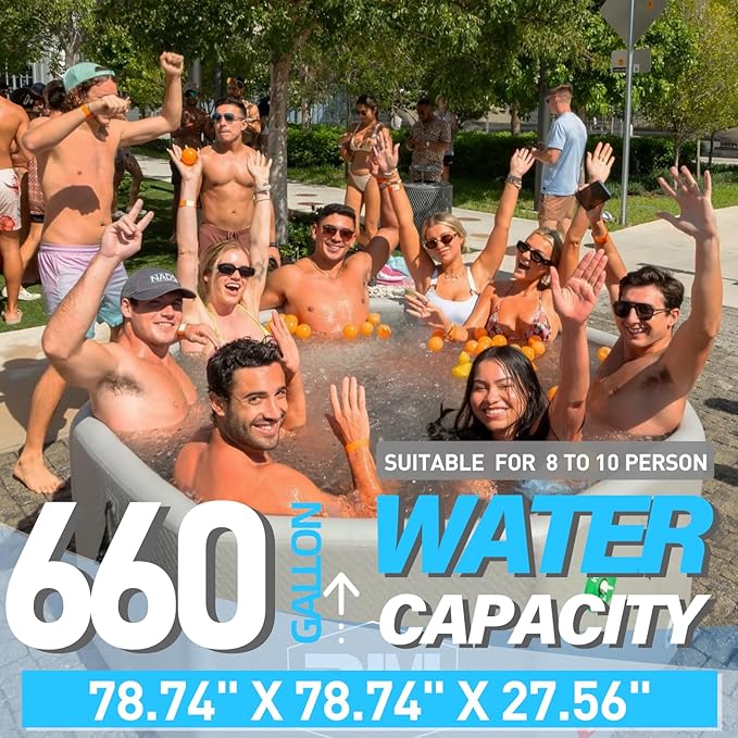 Inflatable Octagonal Ice Bath Tub for Groups, Party Cold Plunge Recovery Tub with Insulated Lid, Fits 8–10 People, 660 Gallon Capacity, 78.74" x 78.74" x 27.56", Portable Durable Design