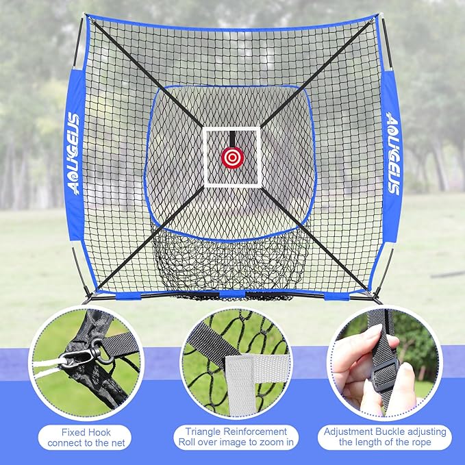 6'X6' Baseball Softball Practice Net,Pitching Net,Batting Net,with Bonus Strike Zone,Target and Bow Frame,for Hitting,Pitching,Catching