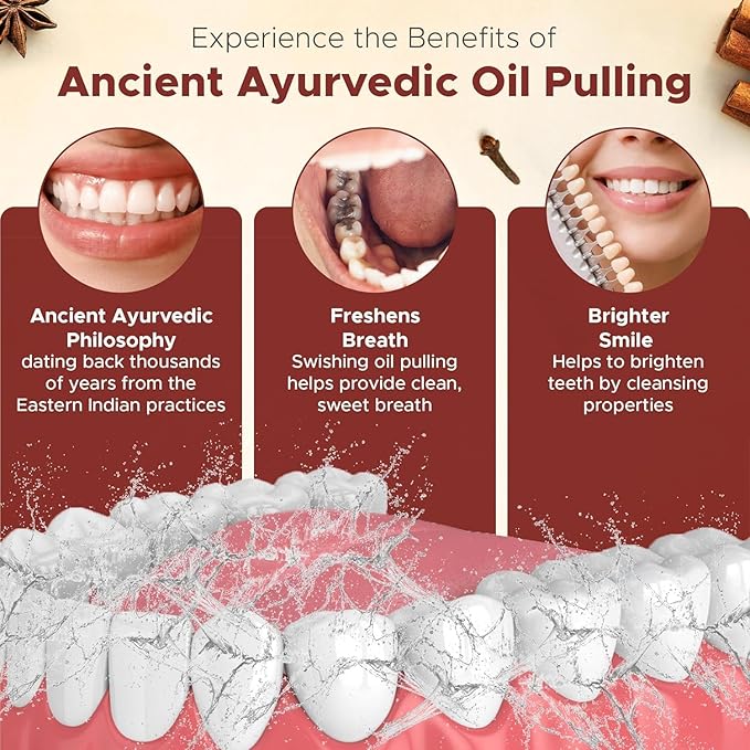 Pack of 3 Ayurvedic Organic Oil Pulling for Teeth & Gums | Natural Cinnamon Flavored Oral Rinse Mouthwash | Essential Oils for Healthy Gums & Bad Breath | Teeth Whitening & Fresh Breath-8 FL Oz