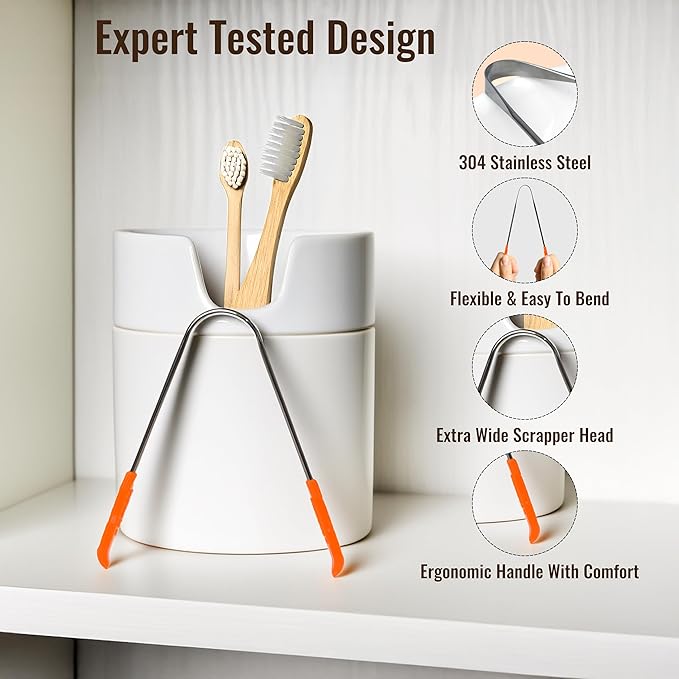 304 Stainless Steel Tongue Scraper for Tongue Cleaner for Adults and Kids| Durable, Rust-Resistant Hygiene Tool| Fresh Breath Tongue Scraper with Travel Case Pack of 4