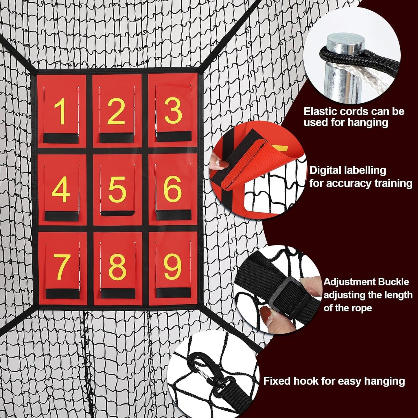 Adjustable Strike Zone Target for Baseball Net,Numbered Pitching Pad,Baseball Softball Target,Practice Throwing and Hitting with Accuracy,for 6x6,7x7 or 8x8 Foot Nets