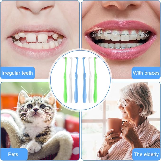 6Pcs End Tuft Toothbrush, Orthodontic Toothbrush Small Head, Ultra Soft Gum Brushes for Braces, Implants, Retainers and Teeth Detail Cleaning, Extra Small Head for Hard-to-Reach Areas