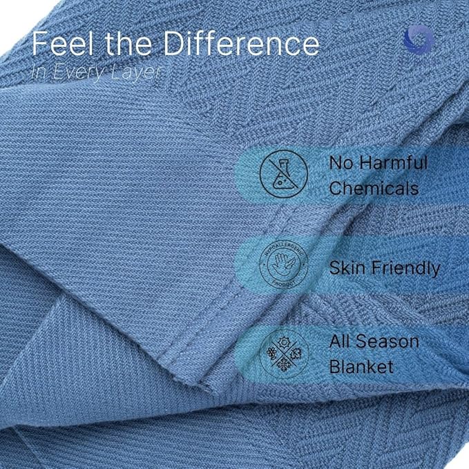 100% Cotton Herringbone Weave Blankets, 108"X90" King, Throw Blanket for Bed,All Season Cotton Blanket, Cozy Blanket,Throws Bed Blanket, Throw Blanket for Couch,Modern Home Decor -Navy Blue