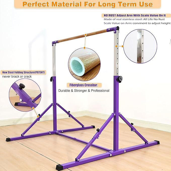 4FT/5FT Gymnastic Bar Set Gymnastics Horizontal Bar Gymnastics Kip Bar for Kids Home Use