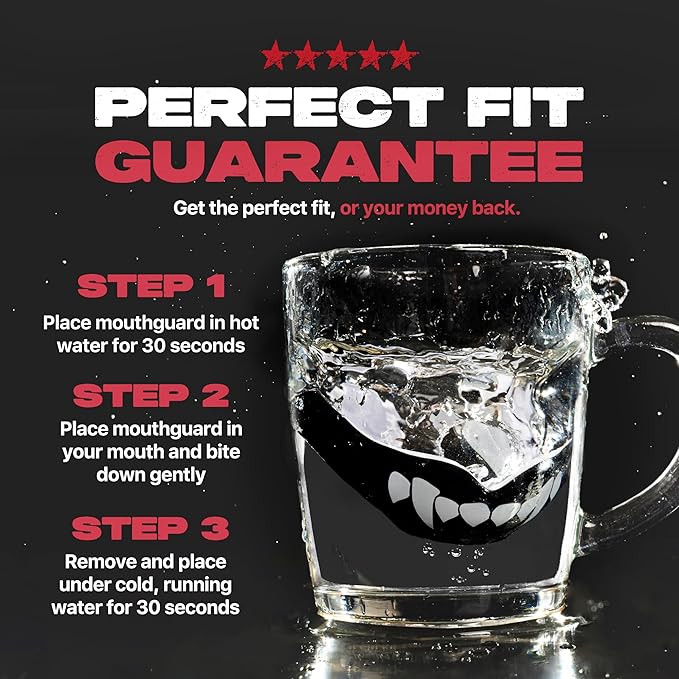 SAFEJAWZ Mouthguard for Braces, Upper & Lower Protection Remoldable Mouth Guard with Case for Boxing, Basketball, Football, MMA, Lacrosse, Hockey and All Contact Sports One Size (Fangz)