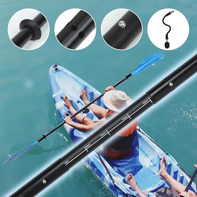 Adjustable Kayak Paddle Boat Oar: Kayak Canoe Paddles 90-98 inch/230-250cm - Aluminum Floating Kayaking Fishing Oars with Paddle Leash for Adults Youth