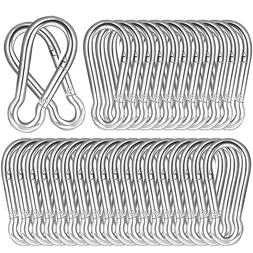 100 PCS 3'' Spring Snap Hook Carabiner, M8 5/16 Inch Galvanized Silver Steel Carabiner Clip, 500LBS Holding Capacity Quick Link Clip Keychain for Hammock Dog Leash & Camping Gym