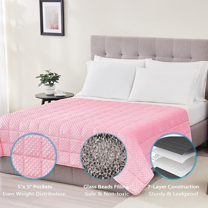 L'AGRATY Weighted Blanket for Adult - 48"x72" 20lbs Minky Dots Heavy Blanket with Glass Beads: Soft Breathable for All-Season Summer Fall Winter Thick Comfort for Sleeping
