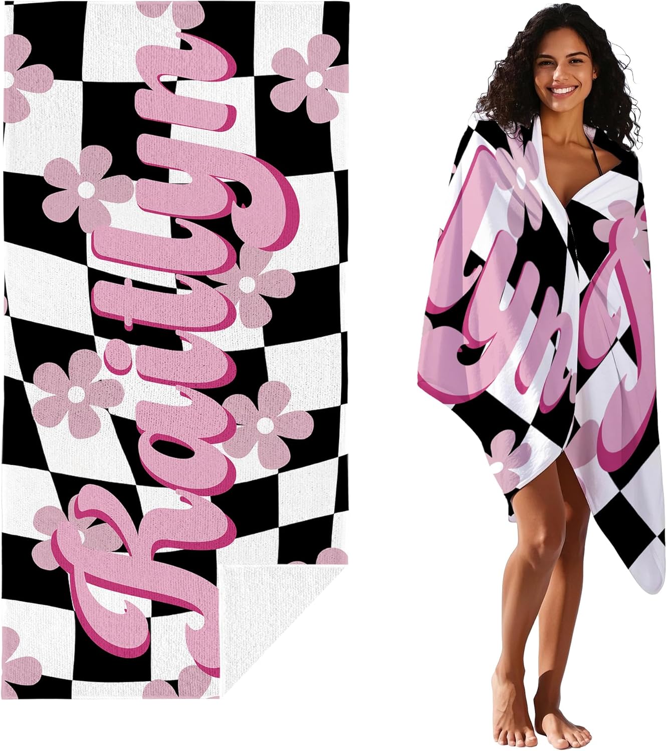 JML Personalized Beach Towel with Name, Custom Flower Beach Towel, Customized Microfiber Pool Towel, Quick Dry & Absorbent Swim Towel for Adult,Mother's Day, Birthday, Summer Holiday,Vacation