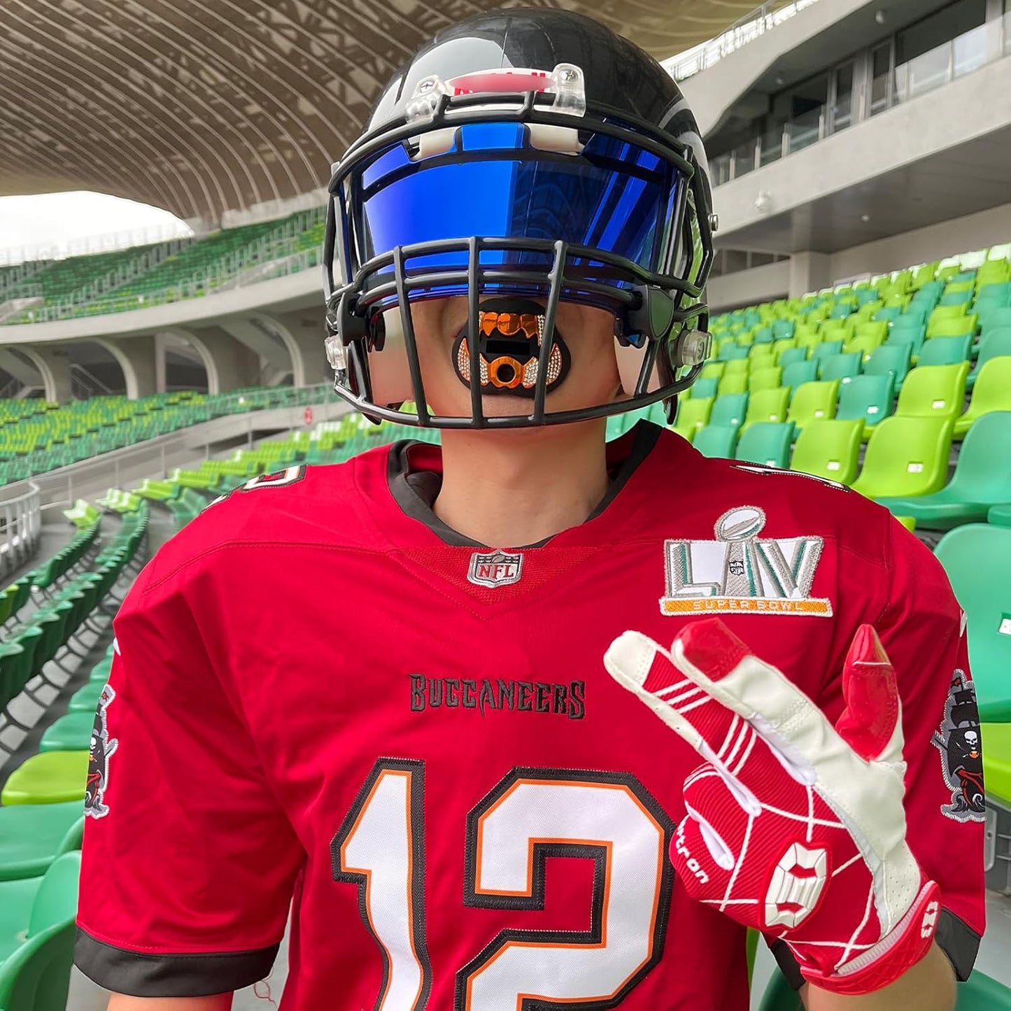 LeCool Football Mouth Guard with Connected Strap- 3D Beast Chrome Adult and Youth Mouth Guard-Mouth Piece for Sports for Maximum Air Flow and Teeth Protection