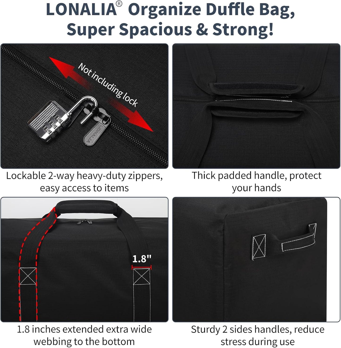 36 Inch Large Duffle Bag for Travel - 100L Extra Large Heavy Duty Duffel Bag with 2 Sides Handles, Sport Equipment Storage Bag for Camping-Black