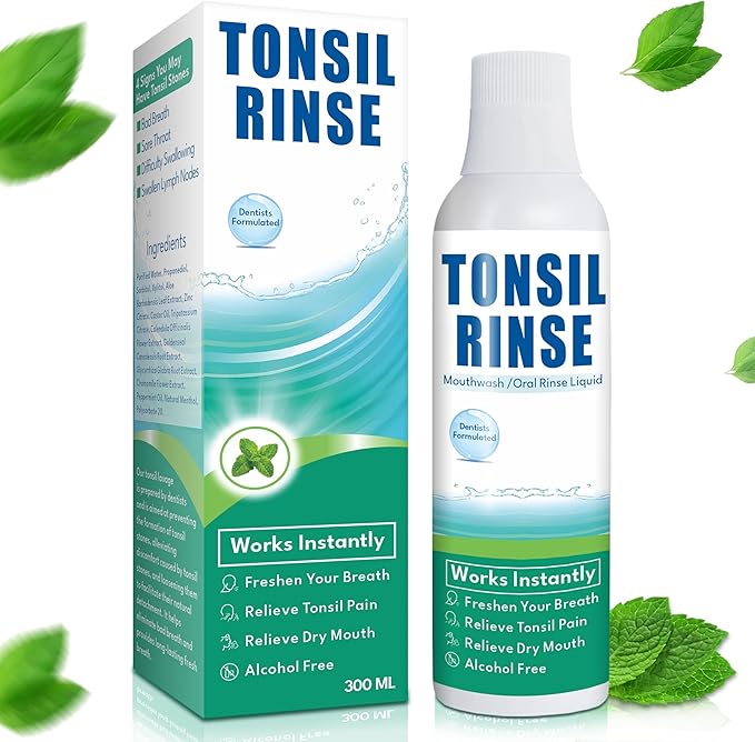 Tonsil Rinse-Tonsil Stone Remover Mouthwash，Natural Mouthwash Soothe Tonsils，Fight Bad Breath，Relieve Dry Mouth-Alcohol-Free，Breath Freshening，Mint Flavor-10 FL OZ