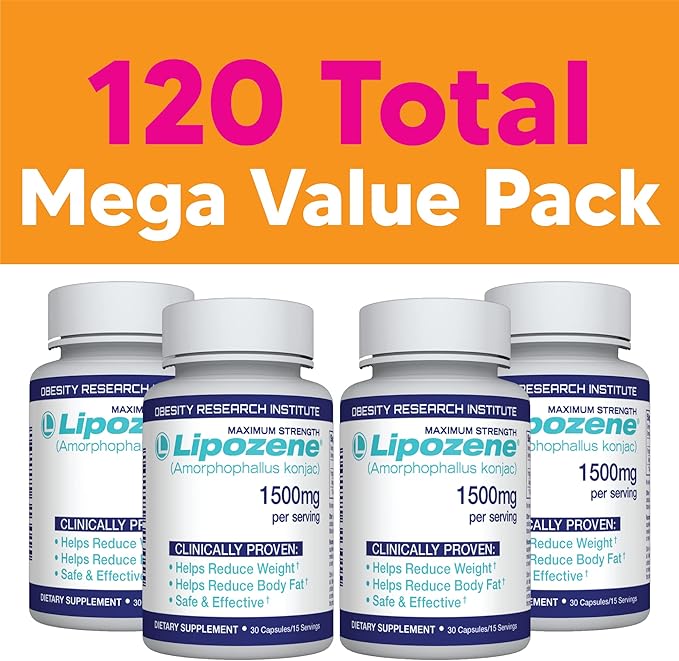 Lipozene Diet Pills - Weight Loss Supplement - 4 Bottles of 30 Capsules Each, a Total of 120 Capsules!