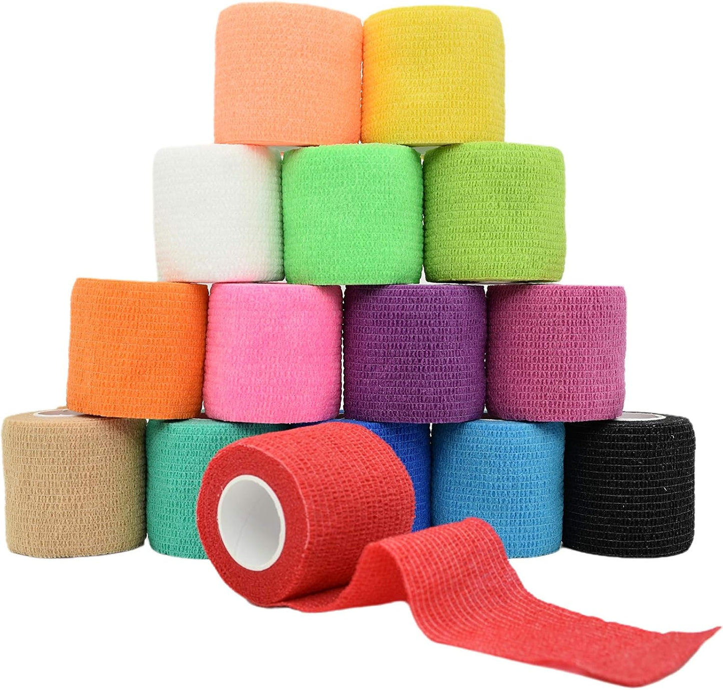 15 Pack Cohesive Wrap 2 Inches x 5 Yards Self Adherent Vet Tape for Pets, Elastic Self Adhesive Bandage Wrap for Sports, Finger, Wrist, Ankle (15 Colors)