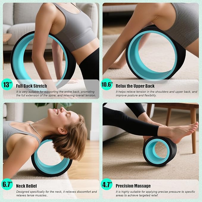 4 Pack Back Roller- Yoga Wheel for Back Pain Reliefn & Stretching, Back Wheel for Deep Tissue Massage, Back Stretcher for Physical Therapy & Exercise