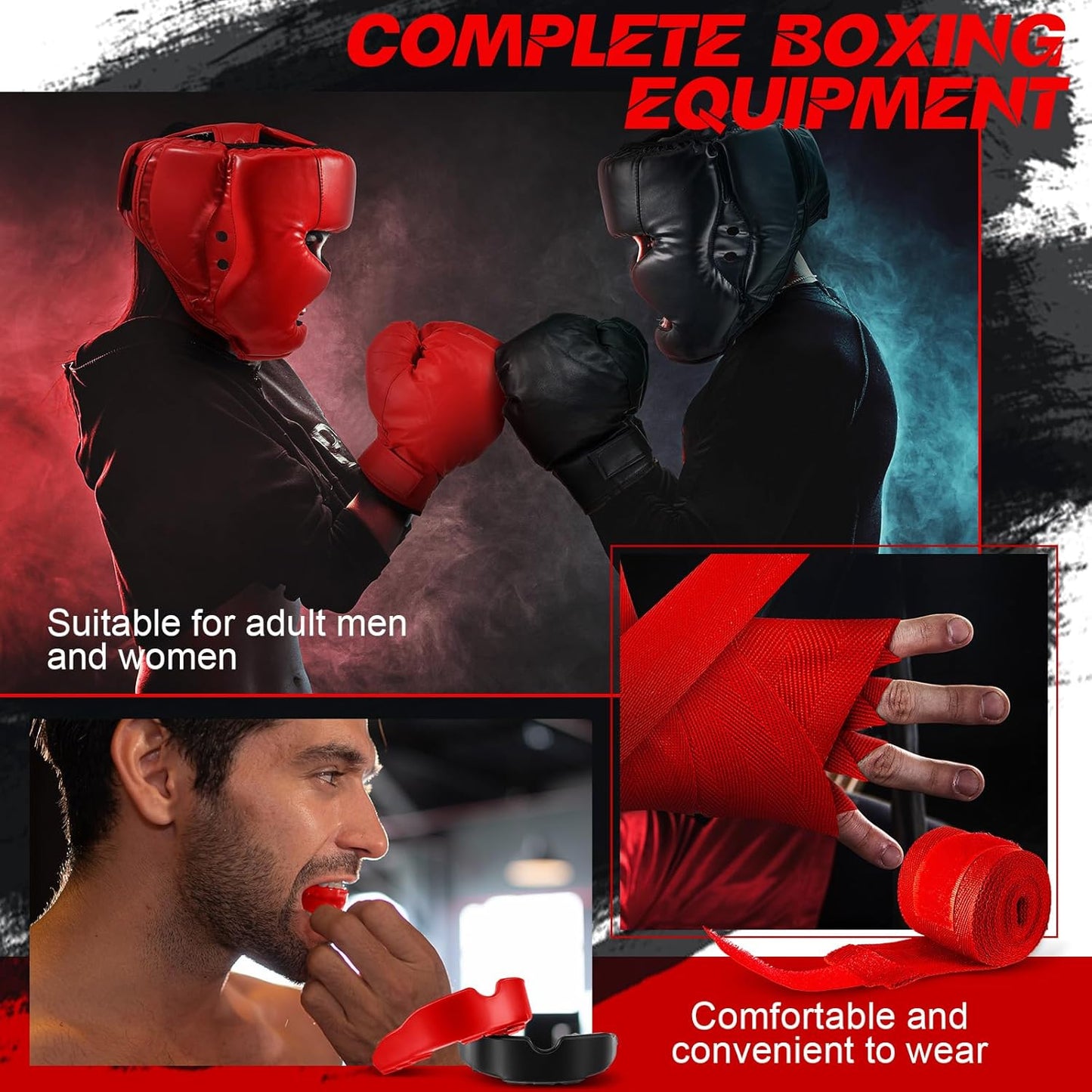 Kanayu 14 Pcs Boxing Set Including 2 Pair of 16 oz Boxing Gloves Headgear Helmet and Hand Wraps Mouth Guards Gifts for Adults Youth Beginners Training Equipment