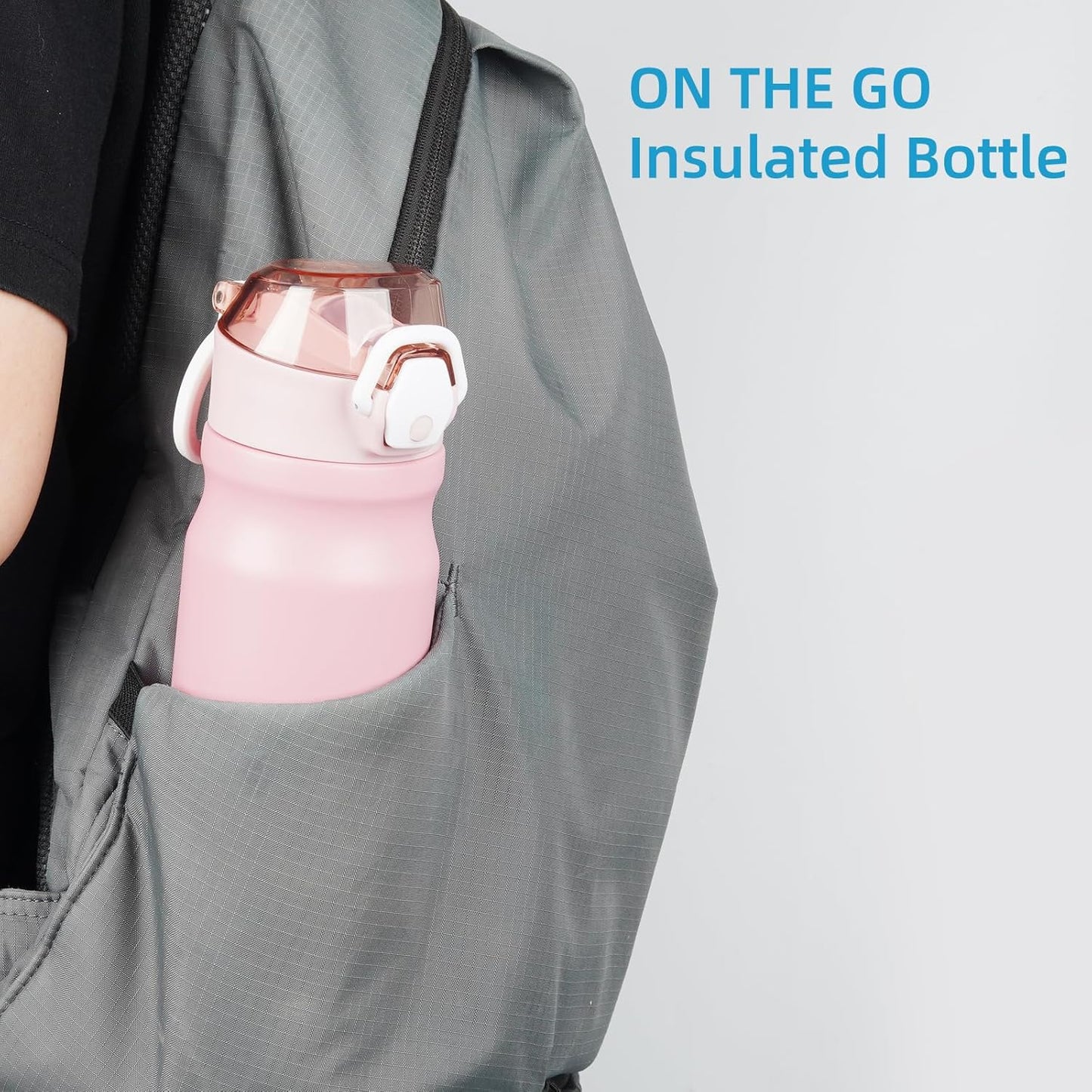 Insulated Water Bottle with Straw and Carry Loop,18 oz Stainless Steel Double Wall Vaccum Metal Water Flask with Leak-proof Lid,Pink