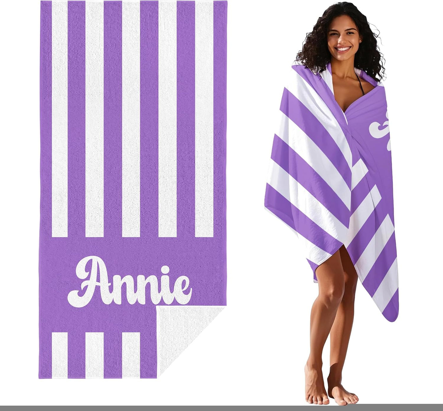 JML Personalized Beach Towel with Name, Custom Cabana Stripe Beach Towel, Customized Microfiber Pool Towel, Quick Dry & Absorbent Swim Towel for Adult,Mother's Day, Birthday, Summer Holiday,Vacation