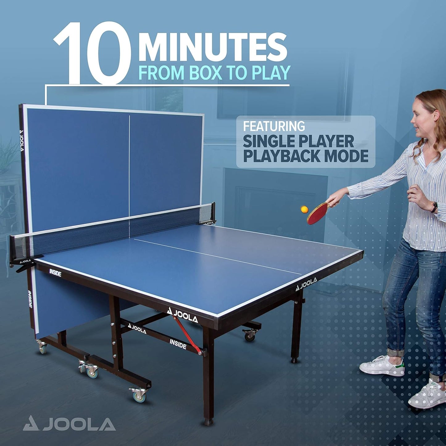 JOOLA Inside Professional MDF Indoor Ping Pong Table with Quick Clamp Table Tennis Net and Post Set - 10 Minute Easy Assembly - Tournament Quality - Foldable with Single Player Playback Mode