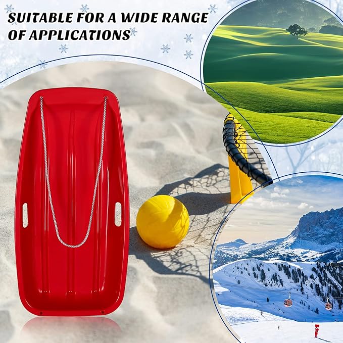Jerify 12 Pcs 35 in Classic Snow Sled Winter Downhill Sprinter Toboggan with Pull Rope and Handles Plastic Sleds for Kids Adults Snow Sand Board Sleigh, 6 Colors