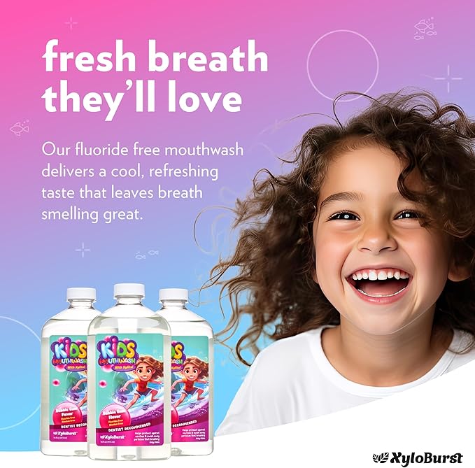 Xyloburst Oral Rinse Kids Mouthwash - Natural Xylitol Mouthwash, Fluoride Free Mouth Rinse with Aloe Vera, Alcohol Free, 16 fl oz - 3-Pack