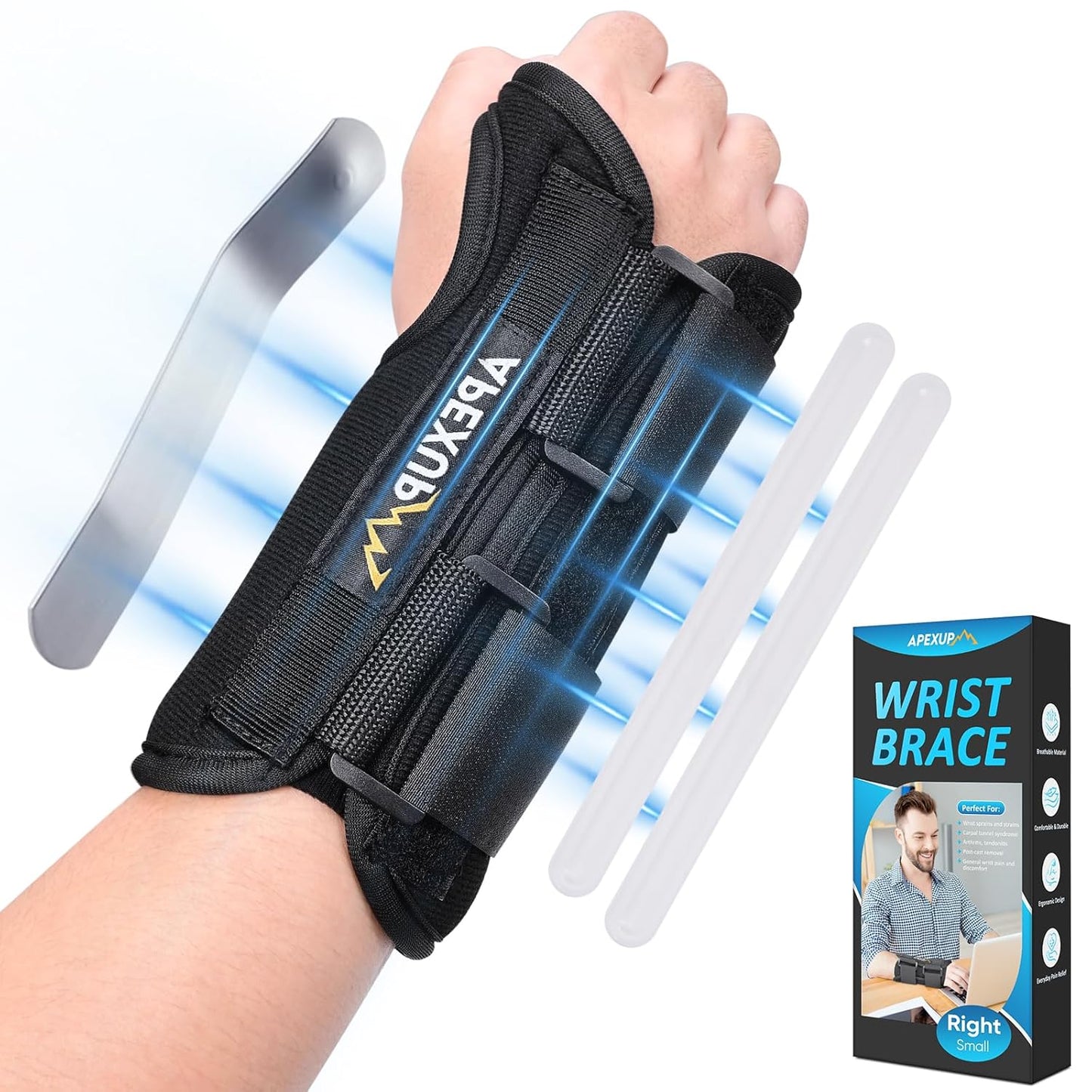 APEXUP Wrist Brace for Carpal Tunnel, Night Pain Relief Hand Brace with Adjustable Wrist Wraps and Splint for Men and Women, Ideal for Tendonitis, Arthritis, and Sprains (L, Right)
