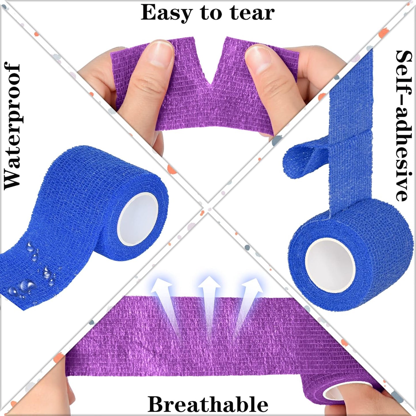 8 Rolls Cohesive Bandage 2” x 5 Yards Self Adherent Bandage Wrap Breathable Vet Tape Elastic Adhesive Bandage for Sports, Wrist, Ankle, Tattoo Wraps(Purple)