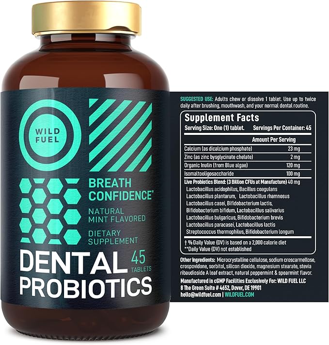 Oral Probiotics for Mouth Bad Breath - Dental Probiotics for Teeth and Gums - 3 Billion CFU Advanced Bad Breath Treatment for Mouth Health - 45 Prebiotic and Probiotic Lactobacillus Salivarius Tablets