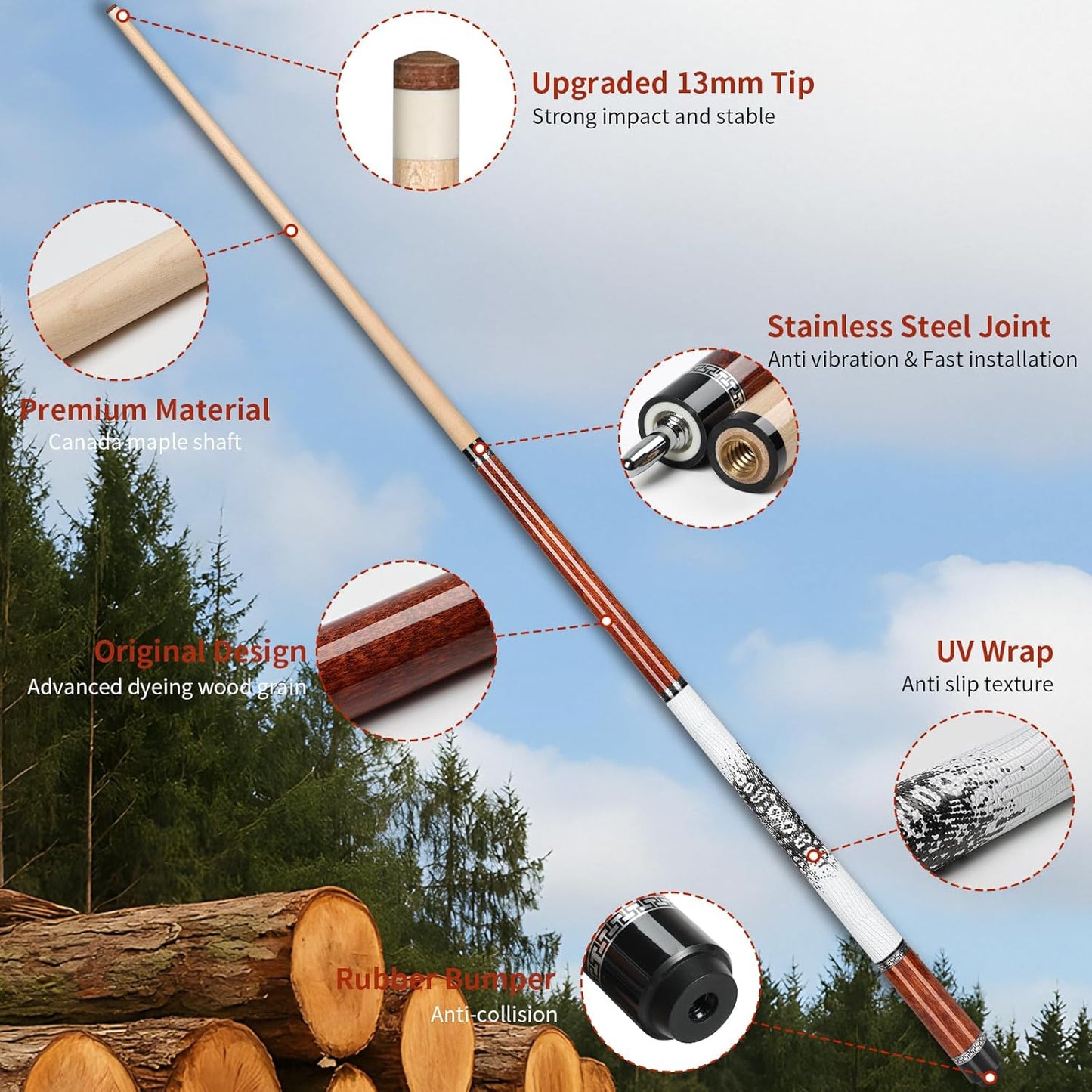 Advanced Pool Stick with Telescopic Cue Extension, Original Dyeing Brown Cue Sticks for Billiard Enthusiasts, 58'' Pool Cue Set with Accessories (Leatheret Carry Bag, Chalks, Gloves)