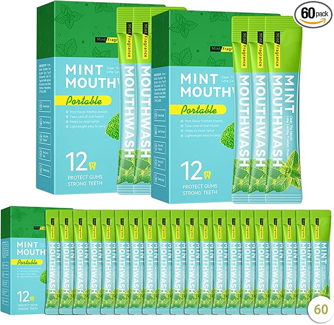 60PCS Travel Size Mouthwash,Portable Mini Mouthwash,Long-Lasting Freshness Travel Mouth Wash for Oral Care A6