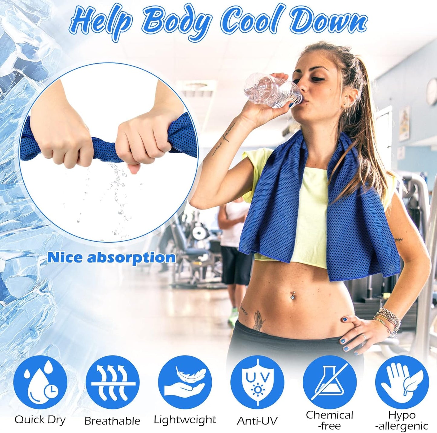 20 Pcs Cooling Towel 40 x 12 Ice Towel for Neck and Face Microfiber Chilly with Bag Breathable Yoga Gym Stay Cool Towels Sweat Rag for Workout Running Camping Pilates Beach Accessories (Royal Blue)