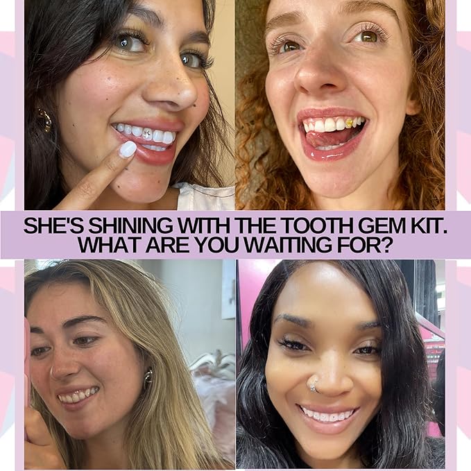 Professional for Beginners and Pros - Tooth Gems Video APP for Best Designs, Teeth Gems Kit with Glue and Light - Over 30 Gems & Shapes - Made in USA