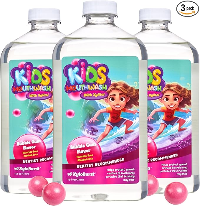 Xyloburst Oral Rinse Kids Mouthwash - Natural Xylitol Mouthwash, Fluoride Free Mouth Rinse with Aloe Vera, Alcohol Free, 16 fl oz - 3-Pack