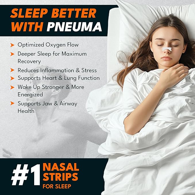 Pneuma Nasal Strips for Snoring & Sleeping (30 Count) – Extra Strength Nose Strips Breathing to Help Deviated Septum & Nasal Congestion Relief - Secure Fit Sleep Tape for All-Night Comfort