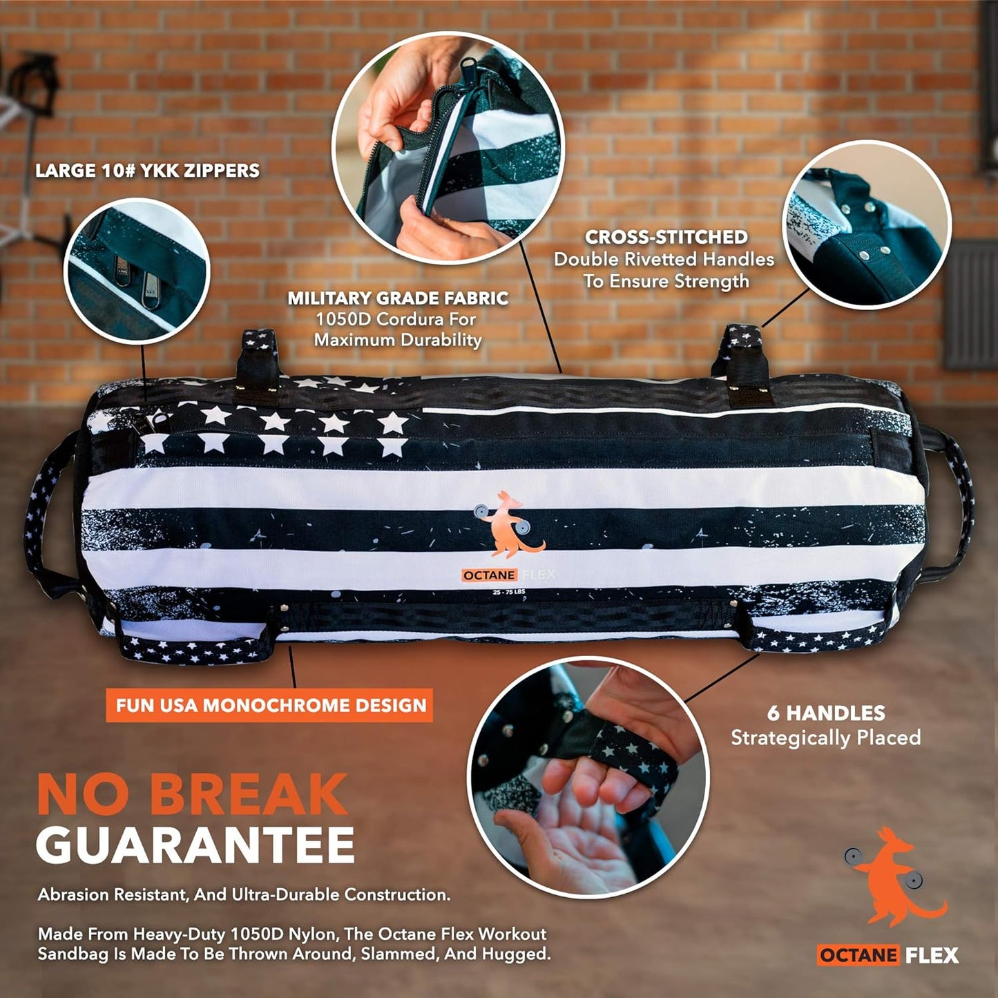 Adjustable Sandbags for Fitness 75lb - Home Workout Sandbag Set with 3 x Filler Bags and Exercise Poster - Training Weighted Sand Bag Equipment with Handles for Gym & Crossfit USA (75)