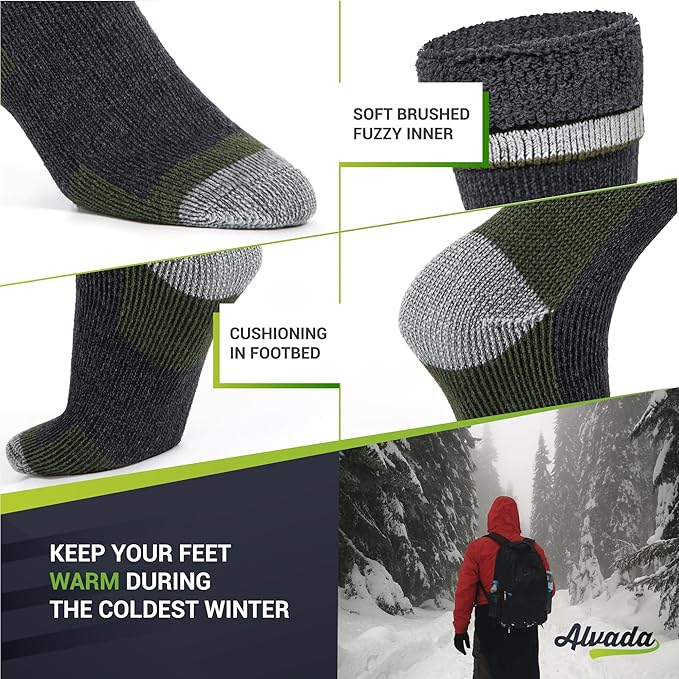 Alvada Merino Wool Hiking Socks Thermal Warm Crew Winter Boot Sock For Men & Women 3 Pairs