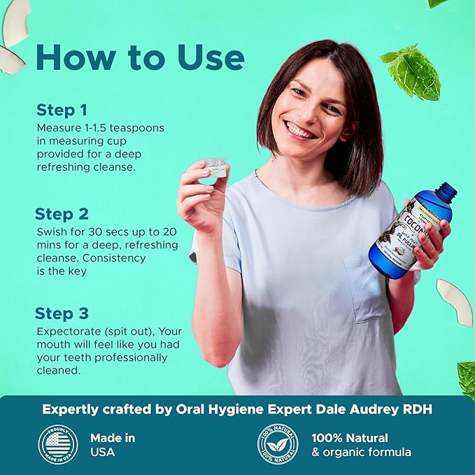 Coconut Oil Pulling for Teeth and Gums, Alcohol & Fluoride-Free Organic Pulling Oil, Oil Pulling Mouthwash Oral Health Rinse for Fresh Breath & Gum Care, Whitening Mouthwash Removes Bad Breath-8 FL Oz